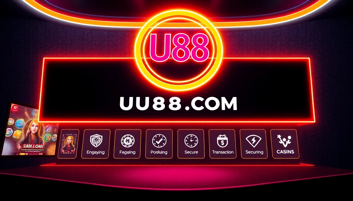 Professional depiction of UU88 COM online casino platform emphasizing security and user engagement, showcasing vibrant graphics and trustworthy features for players.
