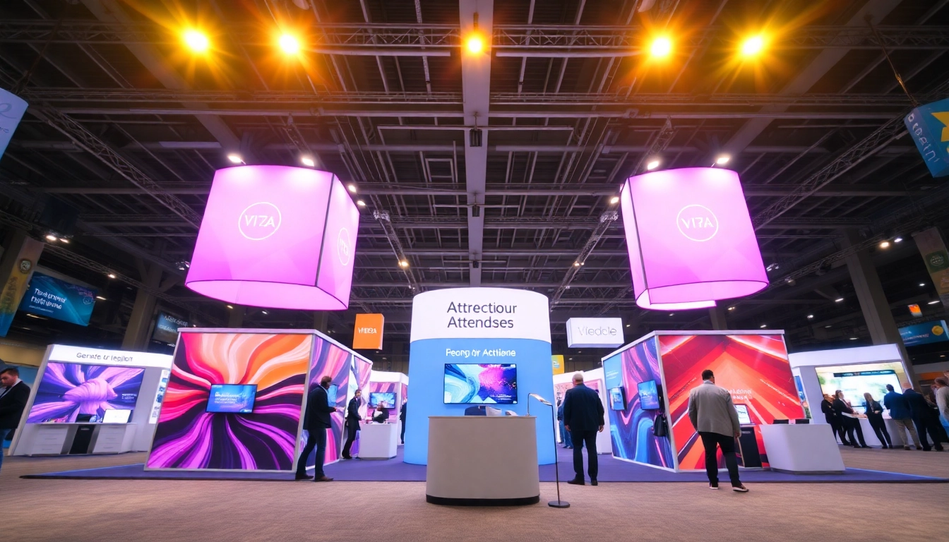 Tradeshow displays showcasing eye-catching signs and booth setups that attract visitors effectively