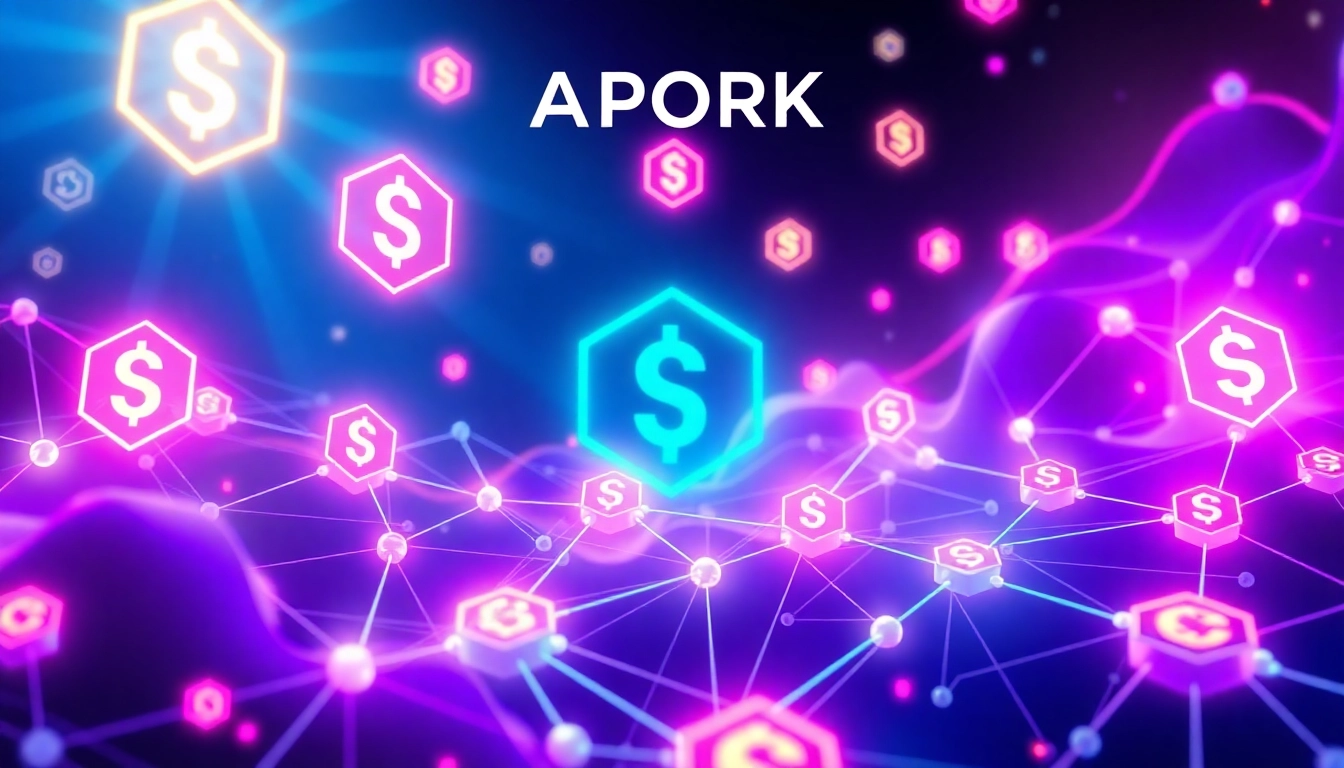 Dynamic illustration highlighting APORK Token Supply with blockchain and multi-chain visuals