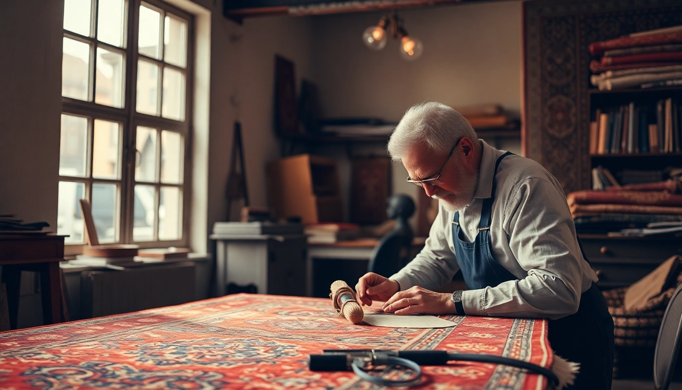 Professional team performing Restauro Tappeti milano on antique carpets, emphasizing